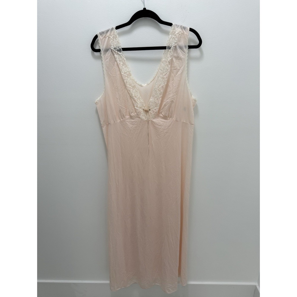Lorraine Vintage Pink Nightgown Lace Trim Sleeveless 2X Lingerie Night Dress